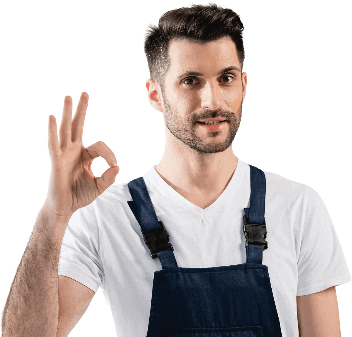 smiling repairman showing okay gesture while stand KK6265J madaralcon.com